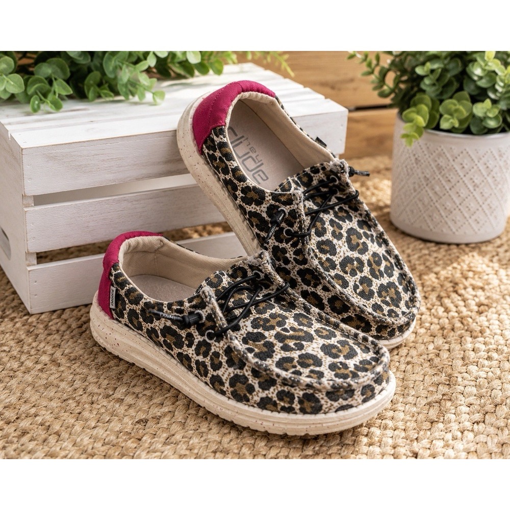 Hey Dude Wendy Yourh Leopard Print Slip On Shoes Girls US 13 Pink Casual Loafers